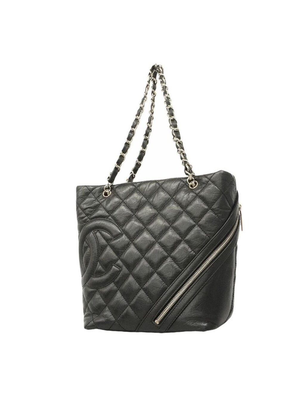 Chanel Chain Tote Bag Cambon Calfskin Black Silver
